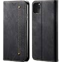 PUDINI® Luxury Denim Leather Finish Flip Cover for Apple iPhone 11 PRO (5.8) Wallet Case Cards Slot with Magnetic Closer, Kickstand Flip Cover, 360° Protection - Black