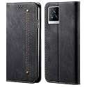 PUDINI® Luxury Denim Leather Finish Flip Cover for iQOO 7 Legend 5G Wallet Case Cards Slot with Magnetic Closer, Kickstand Flip Cover, 360° Protection - Black
