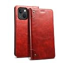 PU Leather Wallet Folio Case for Apple iPhone 13 Mini Flip Cover Book Design Pouch with Stand &amp; Card Slot Magnetic Push Closure - Red