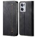 PUDINI® Luxury Denim Leather Finish Flip Cover for OnePlus Nord CE 2 5G Wallet Case Cards Slot with Magnetic Closer, Kickstand Flip Cover, 360° Protection - Black