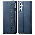 PUDINI® Luxury Denim Leather Finish Flip Cover for Samsung Galaxy A34 5G Wallet Case Cards Slot with Magnetic Closer, Kickstand Flip Cover, 360° Protection - Blue