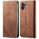 PUDINI® Luxury Denim Leather Finish Flip Cover for OnePlus 9RT Wallet Case Cards Slot with Magnetic Closer, Kickstand Flip Cover, 360° Protection - Brown