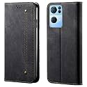 PUDINI® Luxury Denim Leather Finish Flip Cover for Oppo Reno7 PRO 5G | Reno 7 PRO 5G Wallet Case Cards Slot with Magnetic Closer, Kickstand Flip Cover, 360° Protection - Black