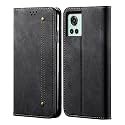 PUDINI® Luxury Denim Leather Finish Flip Cover for OnePlus 10R Wallet Case Cards Slot with Magnetic Closer, Kickstand Flip Cover, 360° Protection - Black