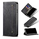 PUDINI® Luxury Denim Leather Finish Flip Cover for OnePlus 9 PRO 5G / One Plus 9 PRO / 1+9 PRO Wallet Case Cards Slot with Magnetic Closer, Kickstand Flip Cover, 360° Protection - Black