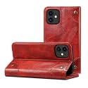 PU Leather Wallet Folio Case for Apple iPhone 12 mini (5.4 Inch) Flip Cover Book Design Pouch with Stand &amp; Card Slot Magnetic Push Closure - Red