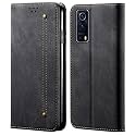 PUDINI® Luxury Denim Leather Finish Flip Cover for iQOO Z3 5G Wallet Case Cards Slot with Magnetic Closer, Kickstand Flip Cover, 360° Protection - Black