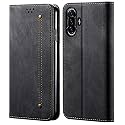 PUDINI® Luxury Denim Leather Finish Flip Cover for Poco F3 GT Wallet Case Cards Slot with Magnetic Closer, Kickstand Flip Cover, 360° Protection - Black