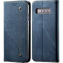 PUDINI® Luxury Denim Leather Finish Flip Cover for Samsung Galaxy S10 Wallet Case Cards Slot with Magnetic Closer, Kickstand Flip Cover, 360° Protection - Blue