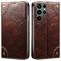 PU Leather Wallet Folio Case for Samsung Galaxy S22 Ultra Flip Cover Book Design Pouch with Stand &amp; Card Slot Magnetic Push Closure - Coffee