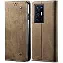 PUDINI® Luxury Denim Leather Finish Flip Cover for Vivo X70 Pro+ | Vivo X70 Pro Plus Wallet Case Cards Slot with Magnetic Closer, Kickstand Flip Cover, 360° Protection - Khaki
