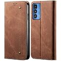 PUDINI® Luxury Denim Leather Finish Flip Cover for Motorola Edge 20 PRO Wallet Case Cards Slot with Magnetic Closer, Kickstand Flip Cover, 360° Protection - Brown
