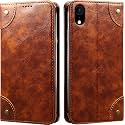 PU Leather Wallet Folio Case for Apple iPhone XR (6.1 Inch) Flip Cover Book Design Pouch with Stand &amp; Card Slot Magnetic Push Closure - Brown