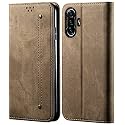 PUDINI® Luxury Denim Leather Finish Flip Cover for Poco F3 GT Wallet Case Cards Slot with Magnetic Closer, Kickstand Flip Cover, 360° Protection - Khaki