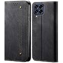 PUDINI® Luxury Denim Leather Finish Flip Cover for Samsung Galaxy M33 5G Wallet Case Cards Slot with Magnetic Closer, Kickstand Flip Cover, 360° Protection - Black