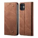 PUDINI® Luxury Denim Leather Finish Flip Cover for Apple iPhone 12 Mini (5.4 Inch) Wallet Case Cards Slot with Magnetic Closer, Kickstand Flip Cover, 360° Protection - Brown