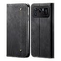 PUDINI® Luxury Denim Leather Finish Flip Cover for Xiaomi Mi 11 Ultra Wallet Case Cards Slot with Magnetic Closer, Kickstand Flip Cover, 360° Protection - Black