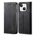 PUDINI® Luxury Denim Leather Finish Flip Cover for Apple iPhone 14 Plus Wallet Case Cards Slot with Magnetic Closer, Kickstand Flip Cover, 360° Protection - Black