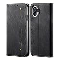 PUDINI® Luxury Denim Leather Finish Flip Cover for Nothing Phone (1) Wallet Case Cards Slot with Magnetic Closer, Kickstand Flip Cover, 360° Protection - Black