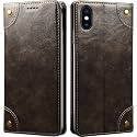 PU Leather Wallet Folio Case for Apple iPhone Xs/iPhone X (5.8 Inch) Flip Cover Book Design Pouch with Stand &amp; Card Slot Magnetic Push Closure - Grey