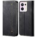 PUDINI® Luxury Denim Leather Finish Flip Cover for Oppo Reno8 | Oppo Reno 8 Wallet Case Cards Slot with Magnetic Closer, Kickstand Flip Cover, 360° Protection - Black