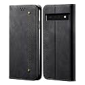 PUDINI® Luxury Denim Leather Finish Flip Cover for Google Pixel 6a Wallet Case Cards Slot with Magnetic Closer, Kickstand Flip Cover, 360° Protection - Black