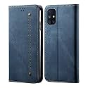 PUDINI® Luxury Denim Leather Finish Flip Cover for Samsung Galaxy M51 Wallet Case Cards Slot with Magnetic Closer, Kickstand Flip Cover, 360° Protection - Blue