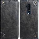 PU Leather Wallet Folio Case for OnePlus 7T Pro/One Plus 7T Pro / 1+7T Pro Flip Cover Book Design Pouch with Stand &amp; Card Slot Magnetic Push Closure - Grey