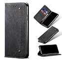 PUDINI® Luxury Denim Leather Finish Flip Cover for Samsung Galaxy M32 5G (NOT for Galaxy M32 4G) Wallet Case Cards Slot with Magnetic Closer, Kickstand Flip Cover, 360° Protection - Black