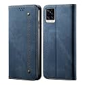 PUDINI® Luxury Denim Leather Finish Flip Cover for Vivo V20 PRO Wallet Case Cards Slot with Magnetic Closer, Kickstand Flip Cover, 360° Protection - Blue