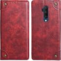 PU Leather Wallet Folio Case for OnePlus 7T Pro/One Plus 7T Pro / 1+7T Pro Flip Cover Book Design Pouch with Stand &amp; Card Slot Magnetic Push Closure - Red