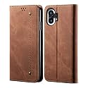 PUDINI® Luxury Denim Leather Finish Flip Cover for Nothing Phone (1) Wallet Case Cards Slot with Magnetic Closer, Kickstand Flip Cover, 360° Protection - Brown
