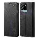 PUDINI® Luxury Denim Leather Finish Flip Cover for Vivo V25 PRO Wallet Case Cards Slot with Magnetic Closer, Kickstand Flip Cover, 360° Protection - Black