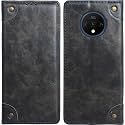 PU Leather Wallet Folio Case for OnePlus 7T / One Plus 7T / 1+7T Flip Cover Book Design Pouch with Stand &amp; Card Slot Magnetic Push Closure - Grey