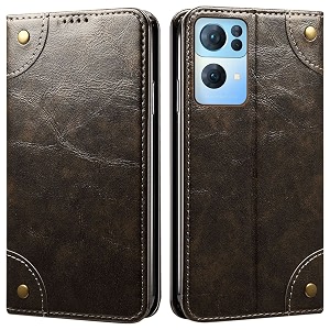 pu leather wallet folio case for oppo reno7 pro 5g  oppo reno 7 pro 5g flip cover book design pouch with stand amp card slot magnetic push closure - grey