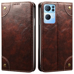 pu leather wallet folio case for oppo reno7 pro 5g  oppo reno 7 pro 5g flip cover book design pouch with stand amp card slot magnetic push closure - coffee