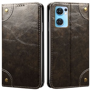 pu leather wallet folio case for oppo reno7 5g  oppo reno 7 5g flip cover book design pouch with stand amp card slot magnetic push closure - grey
