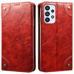 pu leather wallet folio case for samsung galaxy a53 5g flip cover book design pouch with stand amp card slot magnetic push closure - red