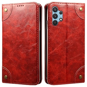 pu leather wallet folio case for samsung galaxy a32 flip cover book design pouch with stand amp card slot magnetic push closure - red