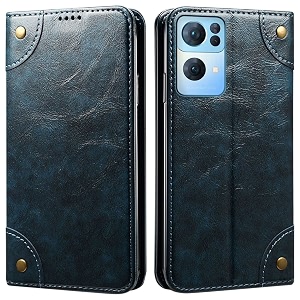 pu leather wallet folio case for oppo reno7 pro 5g  oppo reno 7 pro 5g flip cover book design pouch with stand amp card slot magnetic push closure - blue