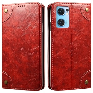 pu leather wallet folio case for oppo reno7 5g  oppo reno 7 5g flip cover book design pouch with stand amp card slot magnetic push closure - red