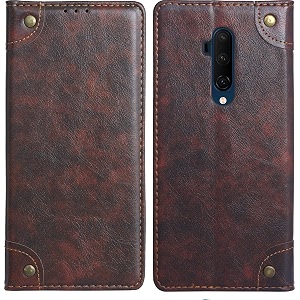 pu leather wallet folio case for oneplus 7t proone plus 7t pro  17t pro flip cover book design pouch with stand amp card slot magnetic push closure - coffee