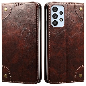 pu leather wallet folio case for samsung galaxy a53 5g flip cover book design pouch with stand amp card slot magnetic push closure - coffee