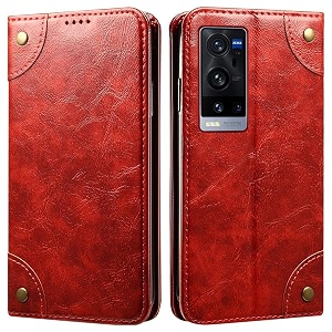 pu leather wallet folio case for vivo x60 pro pluspro flip cover book design pouch with stand amp card slot magnetic push closure - red