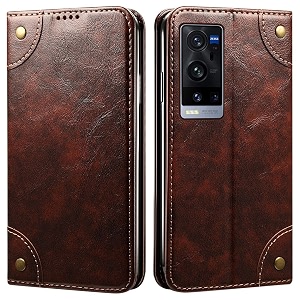 pu leather wallet folio case for vivo x60 pro pluspro flip cover book design pouch with stand amp card slot magnetic push closure - coffee