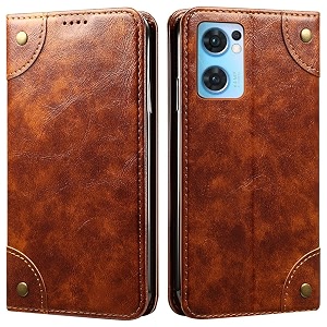 pu leather wallet folio case for oppo reno7 5g  oppo reno 7 5g flip cover book design pouch with stand amp card slot magnetic push closure - brown