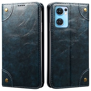 pu leather wallet folio case for oppo reno7 5g  oppo reno 7 5g flip cover book design pouch with stand amp card slot magnetic push closure - blue