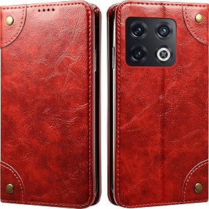 pu leather wallet folio case for oneplus 10 pro 5g  one plus 10 pro 5g flip cover book design pouch with stand amp card slot magnetic push closure - red