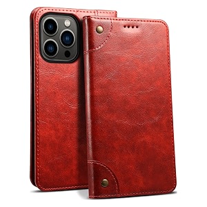 pu leather wallet folio case for apple iphone 13 pro max flip cover book design pouch with stand amp card slot magnetic push closure - red