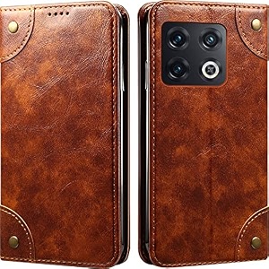 pudini pu leather wallet folio case for oneplus 10 pro 5g  one plus 10 pro 5g flip cover book design pouch with stand amp card slot magnetic push closure - brown